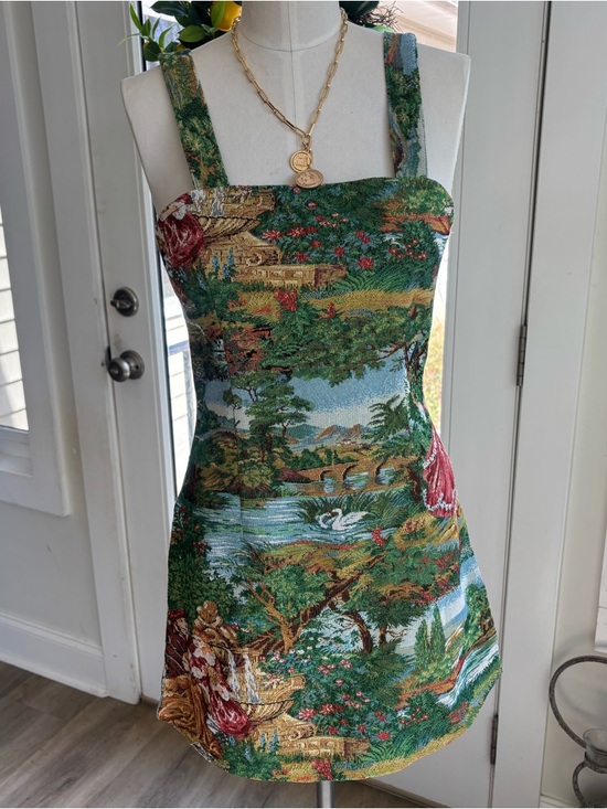 Cider Dresses & Skirts - Scenic Tapestry Print Green Mini Dress